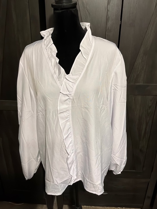 Source Unknown Tops - Source Unknown White Ruffle V-Neck Blouse